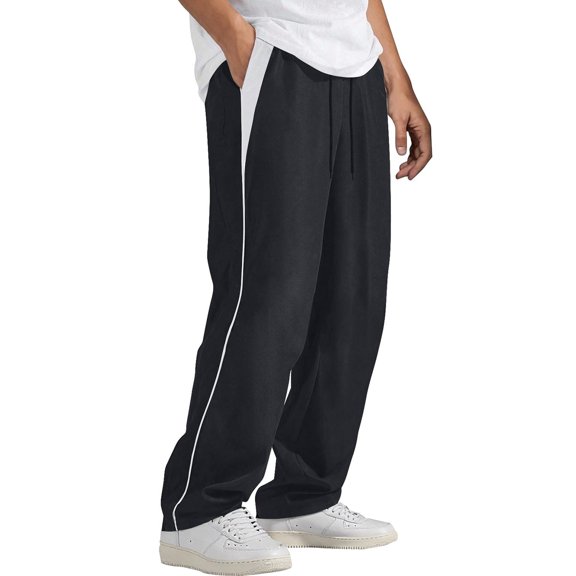 Men's Striped Sweatpants Relaxed Fit Casual Drawstring Elastic Waist Pants Straight Athleitc Jogger Leg Trouser (2XL, Dark Gray)