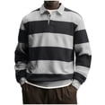 thumbnail image 1 of Men's Striped Sweatshirt Oversized Fit Long Sleeve Collared Preppy Pullover Tops Spring Fall Casual Outfits (L, Gray), 1 of 6