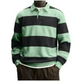 thumbnail image 1 of Men's Striped Sweatshirt Oversized Fit Long Sleeve Collared Preppy Pullover Tops Spring Fall Casual Outfits (S, Green), 1 of 6