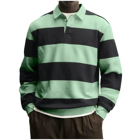 Men's Striped Sweatshirt Oversized Fit Long Sleeve Collared Preppy Pullover Tops Spring Fall Casual Outfits (S, Green)