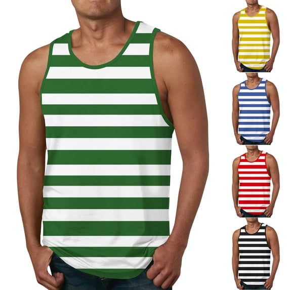 Men's Striped Tank Top Cotton Crewneck Sleeveless Shirt Muscle Bodybuilding Gym T-Shirts (Regular and Big & Tall) Size S-4XL Yellow