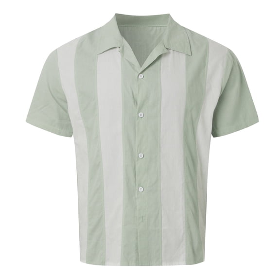 Men's Striped Vintage Button Shirt Summer Casual Short Sleeve Beach Shirt