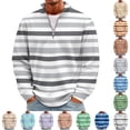 thumbnail image 1 of Men's Striped Waffle Quarter Zip Pullover, Stand Collar Ribbed Cuffs Long Sleeve Top Casual Color Stripe Fall Daily Clothes Black 3XL, 1 of 6