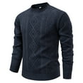 thumbnail image 1 of Men's Striped Winter Sweater Elastic Knit Warm Loose Casual Round Neck Pullover, 1 of 4