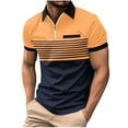 thumbnail image 1 of Men's Striped Zip-Up Lapel Short-Sleeved Top Sports Lapel Top Shirt, 1 of 7