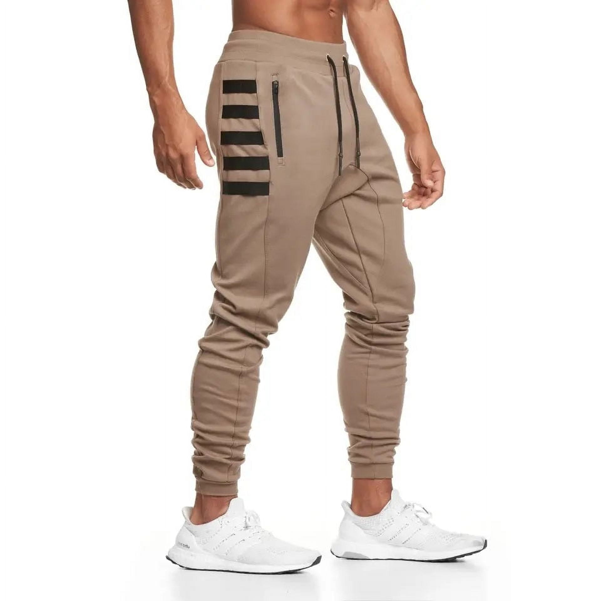 eczipvz Cargo Pants Mens Side Double Streamlines Joggers Pants,Casual Gym  Workout Pants Slim Fit Tapered SweatPants with Zip Pockets White,L