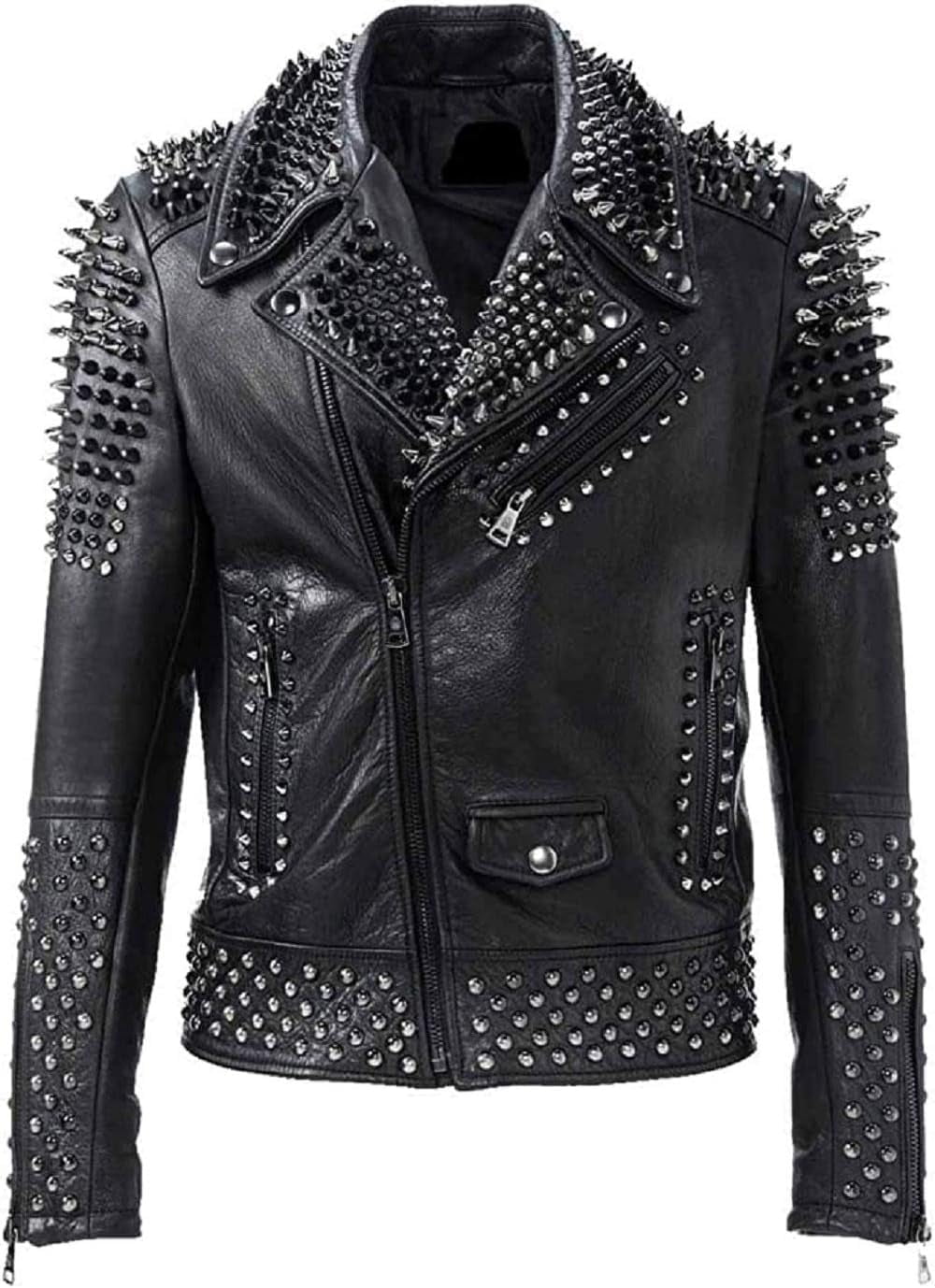 Men's Studded Black Biker Real Leather Gothic Jacket for Halloween