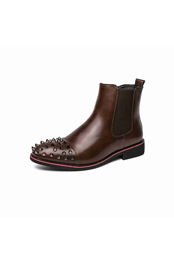 Men's Studded Chelsea Ankle Boots, Edgy Slip-On Ankle Boots with Elastic Side, Non-Slip Casual Booties