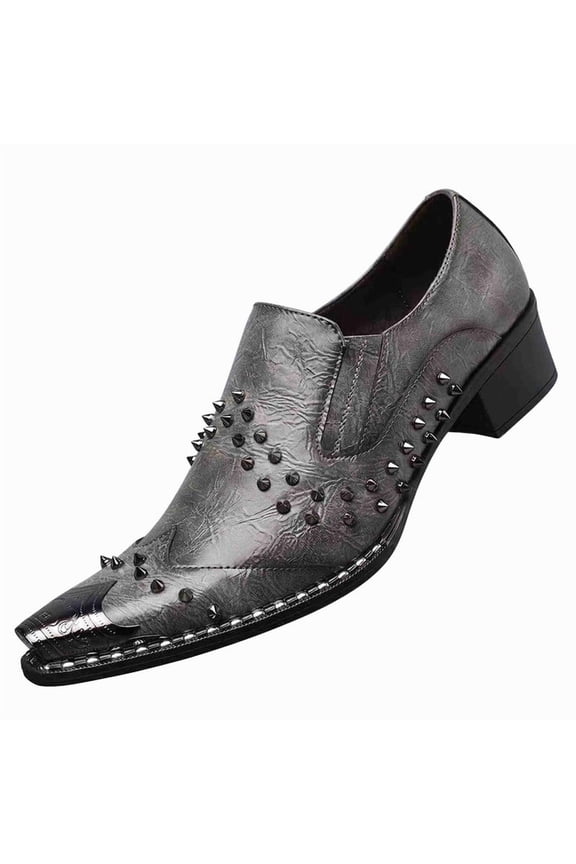 Men's Studded Dress Shoes with Embossed Leather & Metal Toe Cap - Punk Style Slip-On Formal Loafers