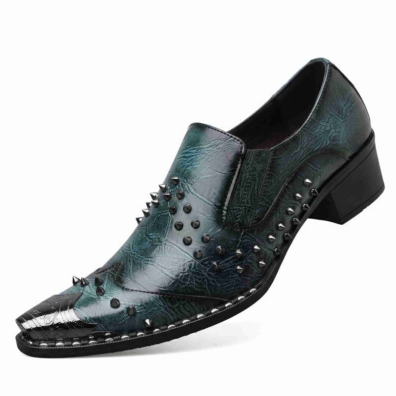 metal toe cap dress shoes Men's Studded Dress Shoes with Embossed Leather & Metal Toe Cap - Punk  Style Slip-On Formal Loafers