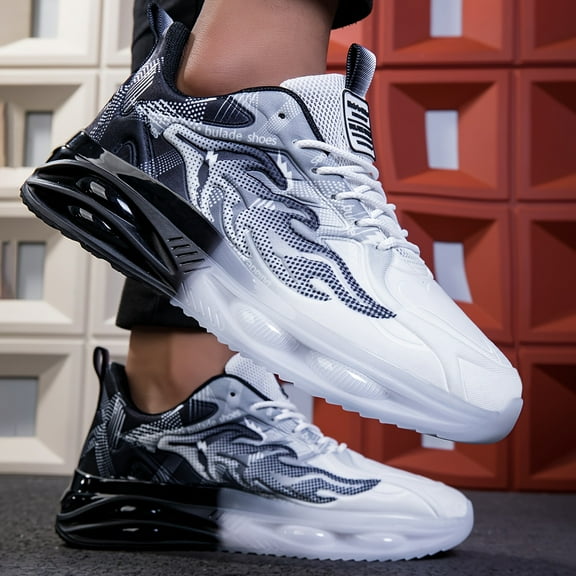 Men's Stylish Athletic Sneakers - Versatile Casual & Outdoor Running Shoes with Soft, Durable PVC Sole - Breathable Fabric Upper for Walking, and Travel - Sleek  Design with Unique Flame Motif