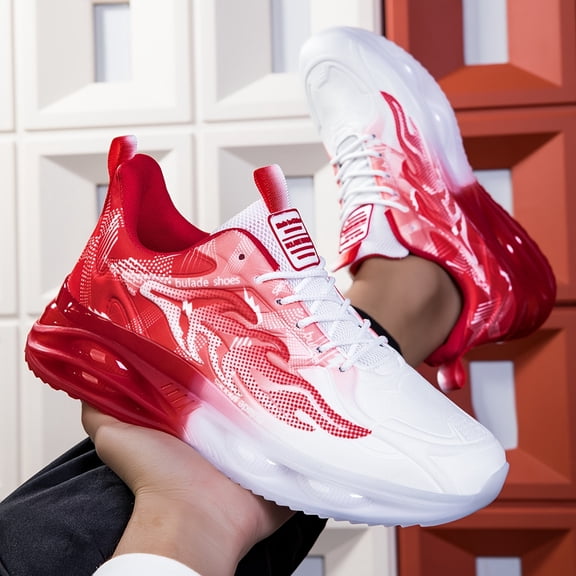 Men's Stylish Athletic Sneakers - Versatile Casual & Outdoor Running Shoes with Soft, Durable PVC Sole - Breathable Fabric Upper for Walking, and Travel - Sleek Design with Unique Flame Motif