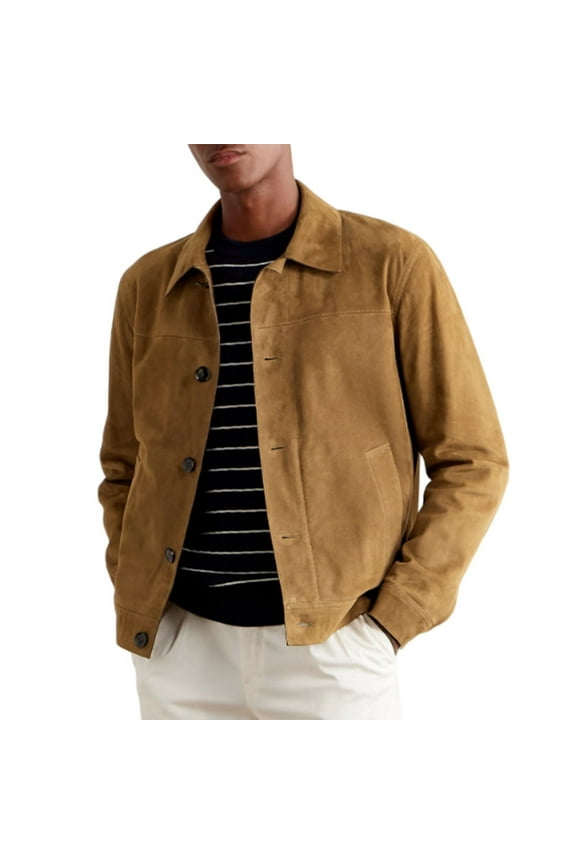 Men's Stylish Beige 100% Genuine Suede Leather Lightweight Soft Satin lining Jackets for Men - XXL Size