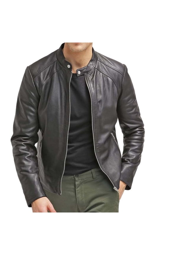Men's Stylish Black 100% Genuine Lambskin Leather Lightweight Soft Satin lining Jackets for Men - L Size