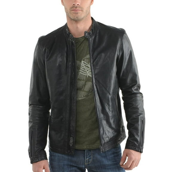 Men's Stylish Black 100% Genuine Lambskin Leather Lightweight Soft Satin lining Jackets for Men - L Size