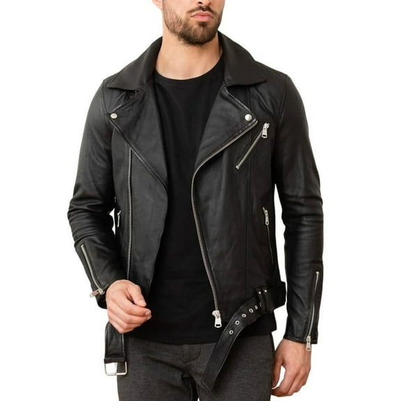 Men's Stylish Black 100% Genuine Lambskin Leather Lightweight Soft Satin lining Jackets for Men - L Size
