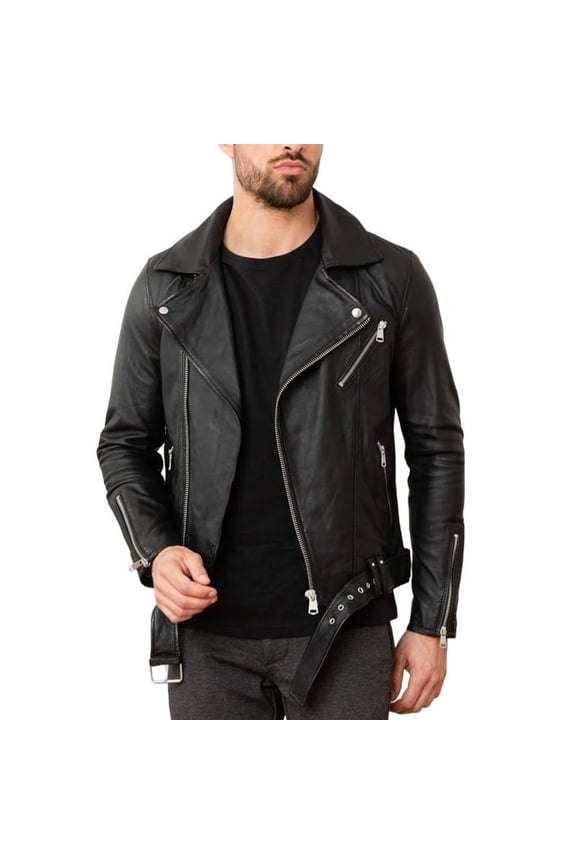Men's Stylish Black 100% Genuine Lambskin Leather Lightweight Soft Satin lining Jackets for Men - L Size