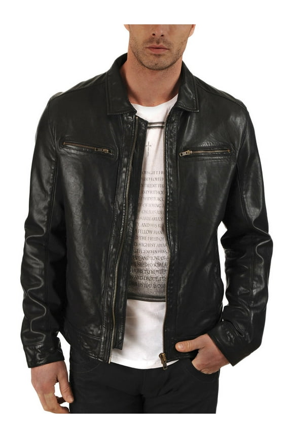 Men's Stylish Black 100% Genuine Lambskin Leather Lightweight Soft Satin lining Jackets for Men - M Size