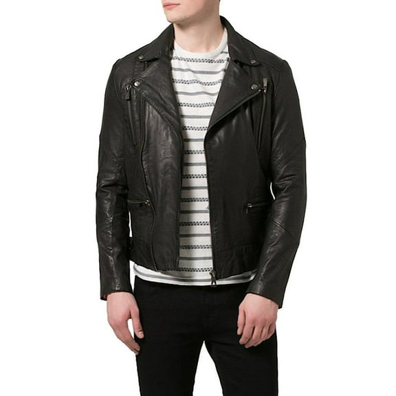 Men's Stylish Black 100% Genuine Lambskin Leather Lightweight Soft Satin lining Jackets for Men - M Size