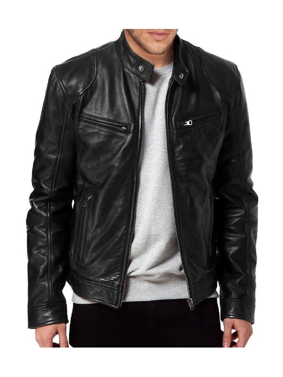 Men's Stylish Black 100% Genuine Lambskin Leather Lightweight Soft Satin lining Jackets for Men - S Size