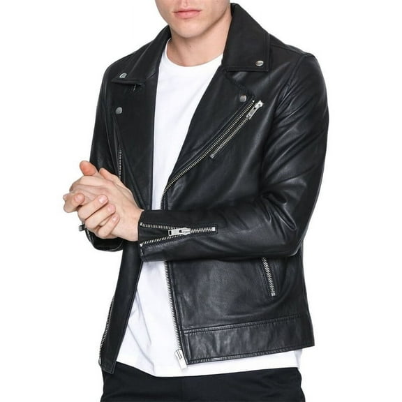 Men's Stylish Black 100% Genuine Lambskin Leather Lightweight Soft Satin lining Jackets for Men - S Size