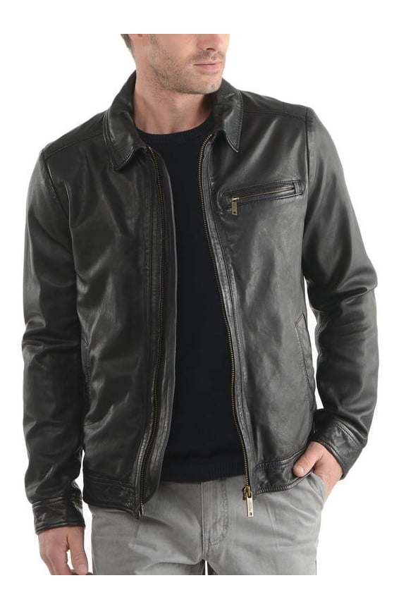 Men's Stylish Black 100% Genuine Lambskin Leather Lightweight Soft Satin lining Jackets for Men - S Size