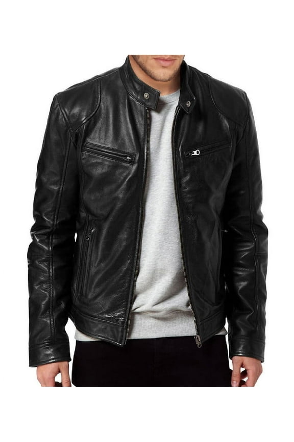 Men's Stylish Black 100% Genuine Lambskin Leather Lightweight Soft Satin lining Jackets for Men - XS Size