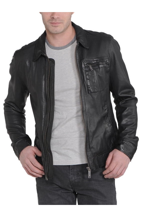 Men's Stylish Black 100% Genuine Lambskin Leather Lightweight Soft Satin lining Jackets for Men - XS Size