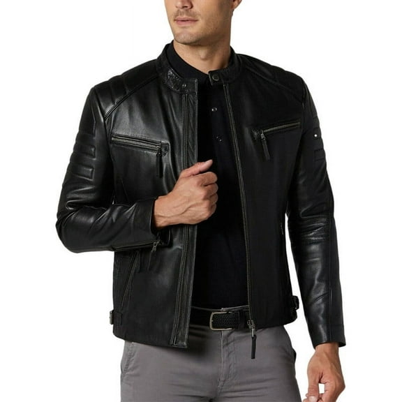 Men's Stylish Black 100% Genuine Lambskin Leather Lightweight Soft Satin lining Jackets for Men - XS Size