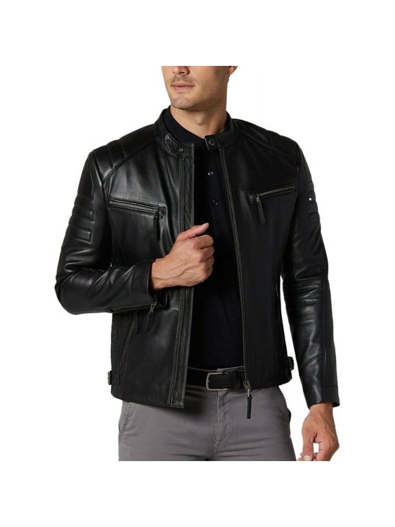 Men's Stylish Black 100% Genuine Lambskin Leather Lightweight Soft Satin lining Jackets for Men - XS Size