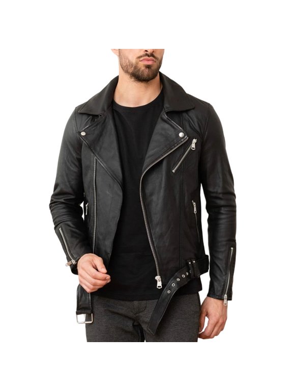 Men's Stylish Black 100% Genuine Lambskin Leather Lightweight Soft Satin lining Jackets for Men - XXL Size