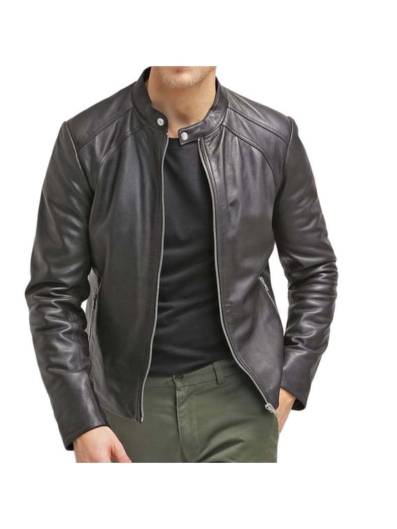 Men's Stylish Black 100% Genuine Lambskin Leather Lightweight Soft Satin lining Jackets for Men - XXL Size
