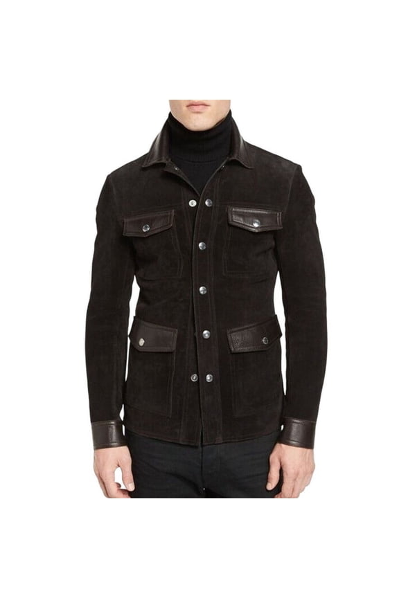 Men's Stylish Black 100% Genuine Suede Leather Lightweight Soft Satin lining Jackets for Men - L Size