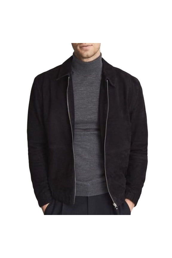 Men's Stylish Black 100% Genuine Suede Leather Lightweight Soft Satin lining Jackets for Men - L Size