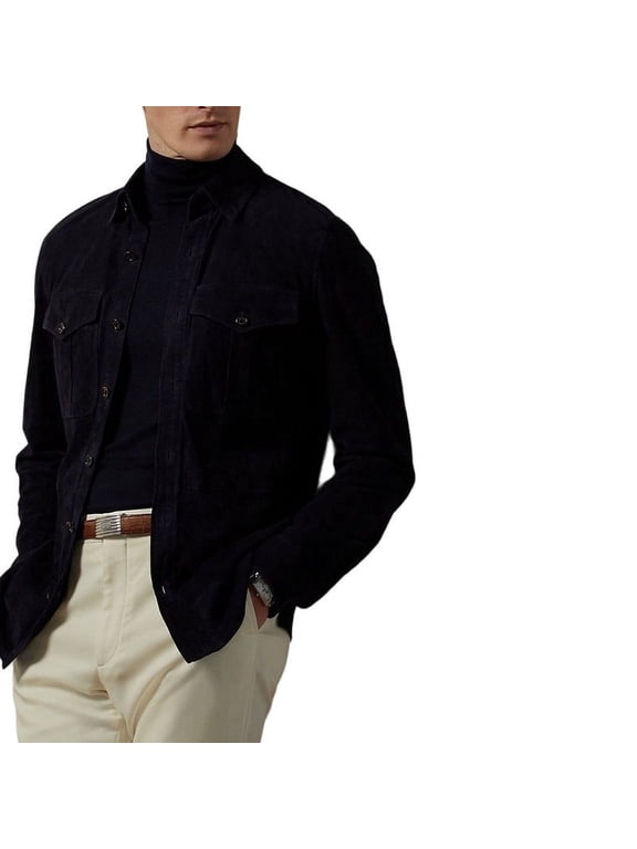 Men's Stylish Black 100% Genuine Suede Leather Lightweight Soft Satin lining Jackets for Men - M Size