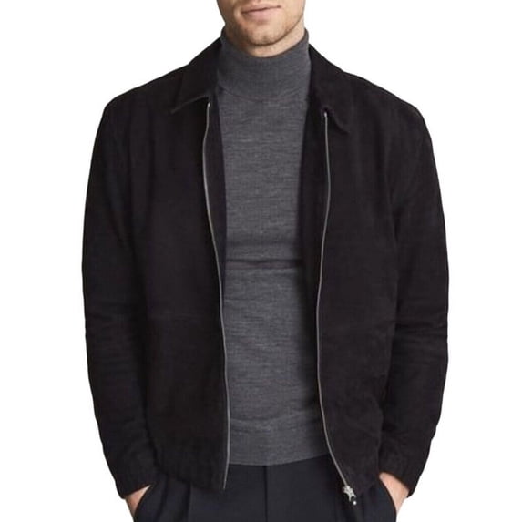 Men's Stylish Black 100% Genuine Suede Leather Lightweight Soft Satin lining Jackets for Men - S Size