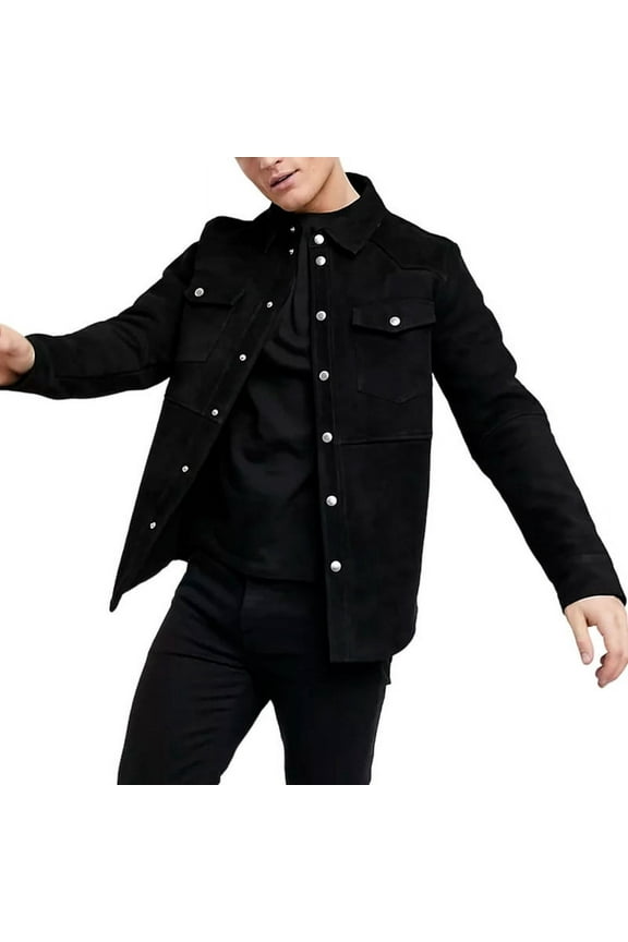 Men's Stylish Black 100% Genuine Suede Leather Lightweight Soft Satin lining Jackets for Men - S Size