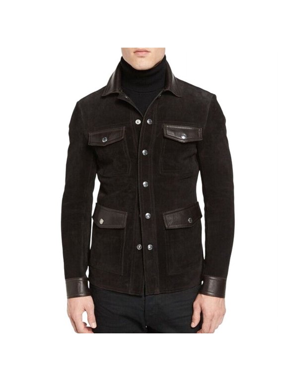 Men's Stylish Black 100% Genuine Suede Leather Lightweight Soft Satin lining Jackets for Men - XS Size