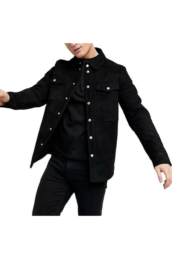 Men's Stylish Black 100% Genuine Suede Leather Lightweight Soft Satin lining Jackets for Men - XXL Size