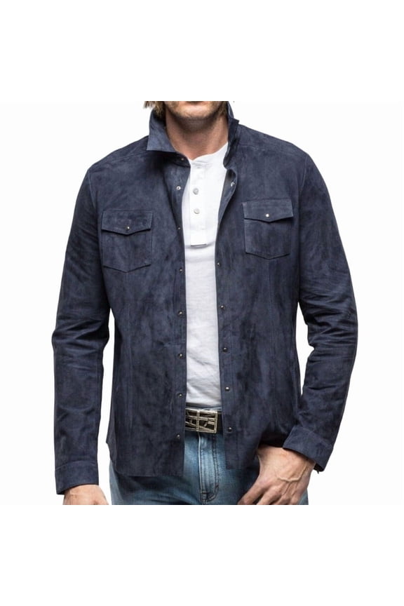 Men's Stylish Blue 100% Genuine Suede Leather Lightweight Soft Satin lining Jackets for Men - XXL Size