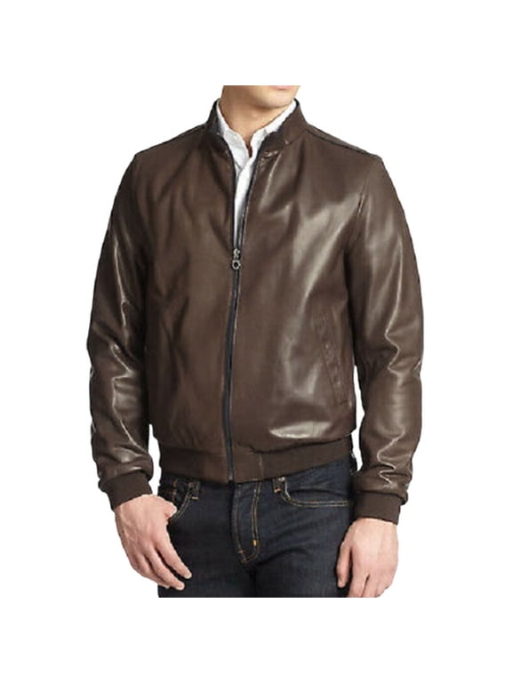 Men's Stylish Bomber Brown 100% Genuine Lambskin Leather Lightweight Soft Satin lining Jackets for Men - M Size