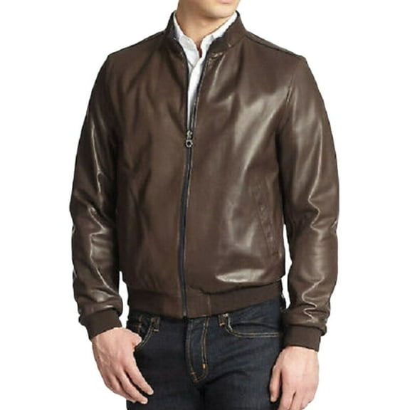 Men's Stylish Bomber Brown 100% Genuine Lambskin Leather Lightweight Soft Satin lining Jackets for Men - XS Size