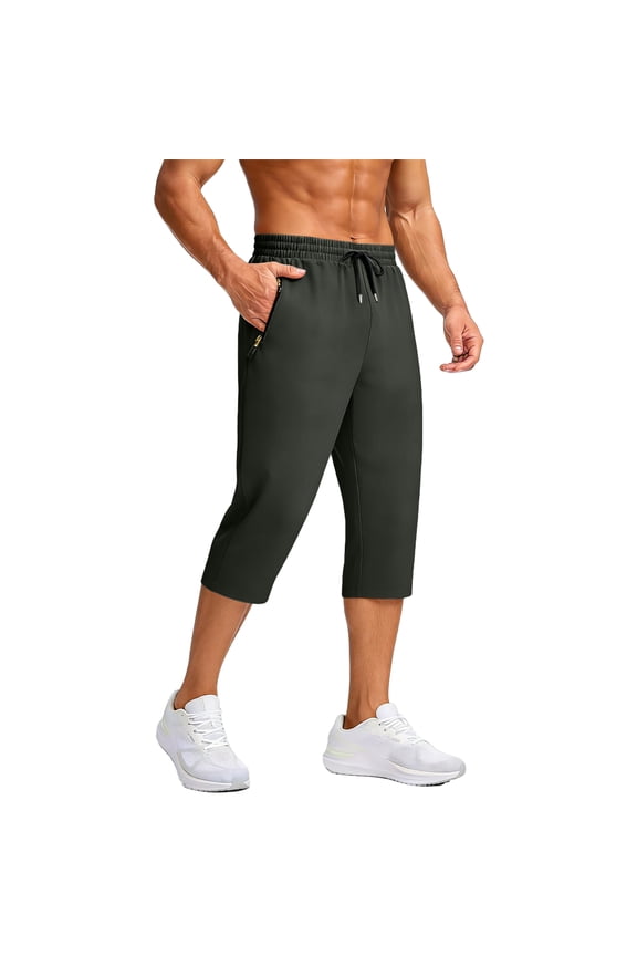 Men's Stylish Breathable Quick-Dry Capri Pants, Lightweight Hiking Cropped Trousers with Zipper Pockets for Outdoor Summer,Black,XL