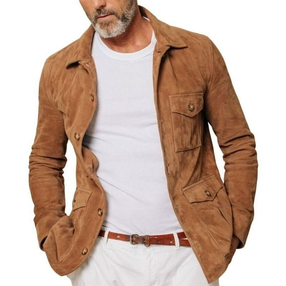 Men's Stylish Brown 100% Genuine Suede Leather Lightweight Soft Satin lining Jackets for Men - XL Size