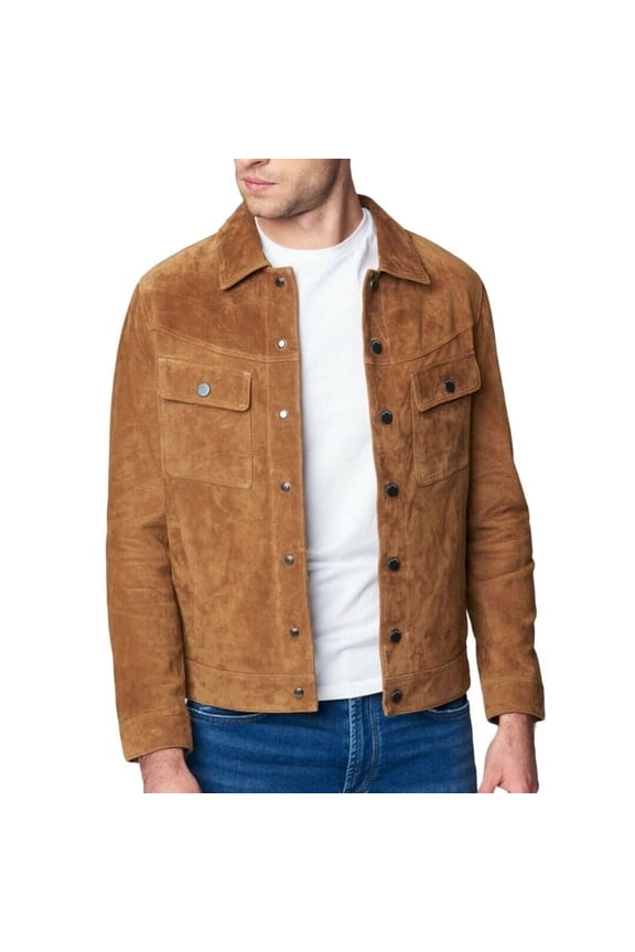 Men's Stylish Brown 100% Genuine Suede Leather Lightweight Soft Satin lining Jackets for Men - XS Size