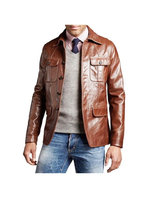 Men's Stylish Brown 100% Genuine Suede Leather Lightweight Soft Satin lining Jackets for Men - XXL Size
