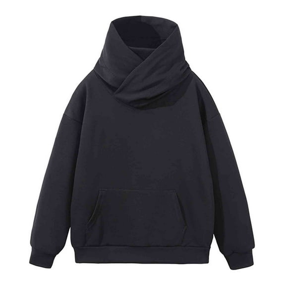 Men's Stylish Crossover Cowl Neck Hoodies Pullover Sweatshirt Workout Casual Long Sleeve Outerwear Tops with Pocket