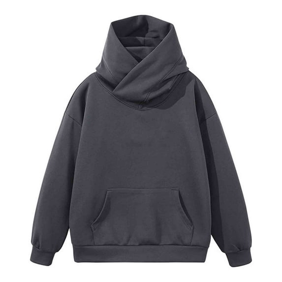 Men's Stylish Crossover Cowl Neck Hoodies Pullover Sweatshirt Workout Casual Long Sleeve Outerwear Tops with Pocket