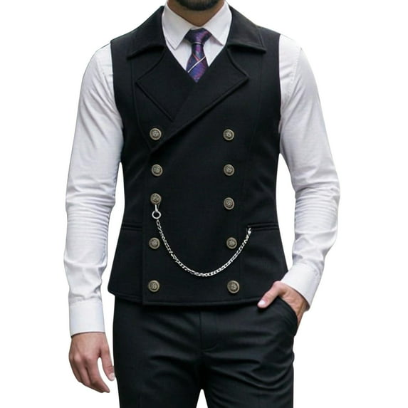 Men's Stylish Double-Breasted Dress Vest Formal Waistcoat Tuxedo Business Prom Suits Vest