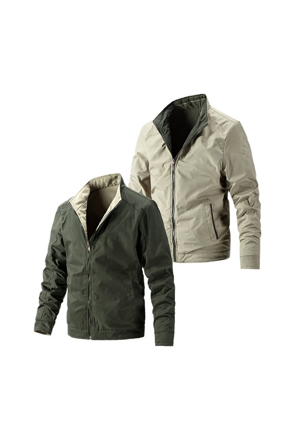 Men's Stylish Double Zipper Stand Collar Casual Jacket Lightweight Comfortable Winter Outerwear for Business and Daily Wear